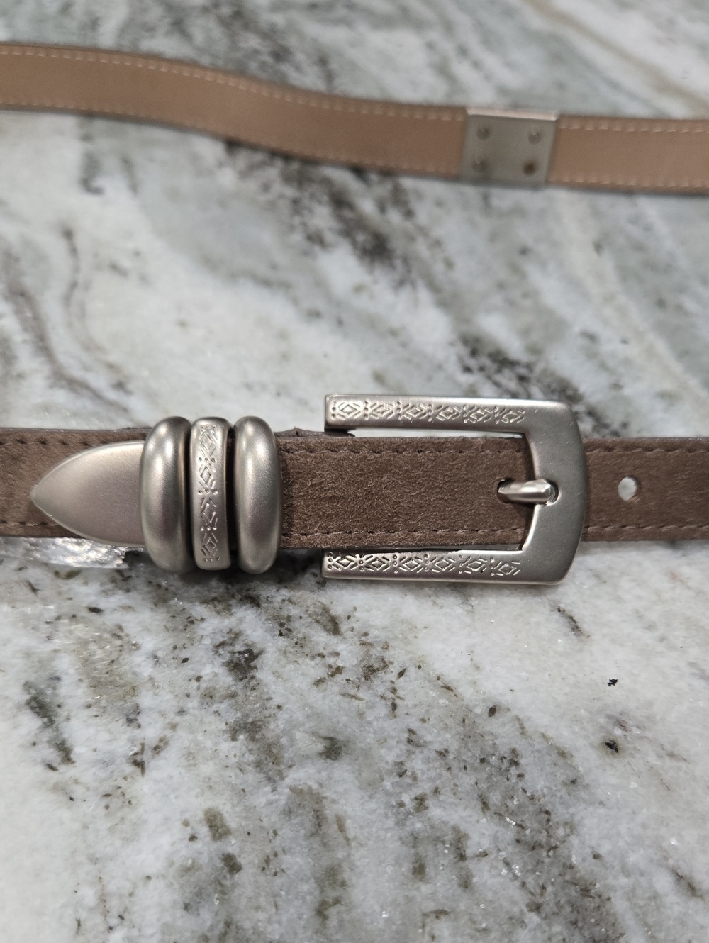 Women's Taupe Suede Belt with Decorative Silver Buckle xl